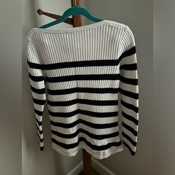 Talbots Medium ribbed Blue & White Striped Boatneck Cotton Sweater - Picture 4 of 5